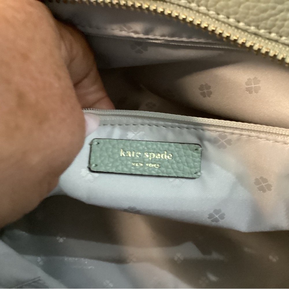 Kate Spade NWT sea foam green pebbled leather tote with bow tie tassel on front - Picture 8 of 15